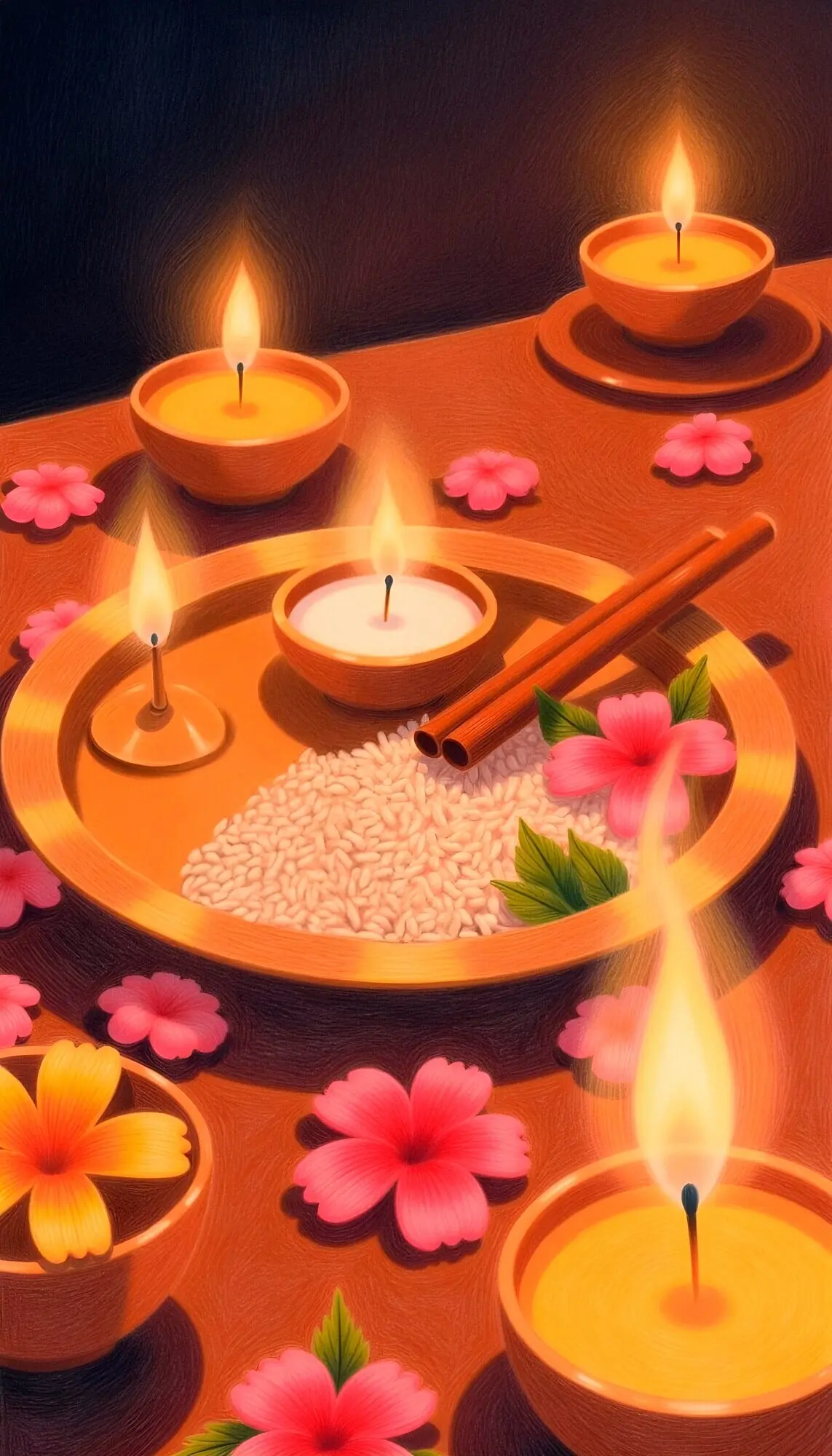 Diwali-Fest mit Kerzen und Blumen